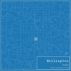 Blueprint US city map of Wellington, Texas.
