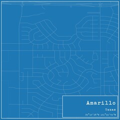 Blueprint US city map of Amarillo, Texas.