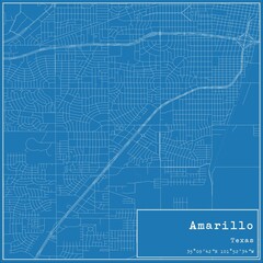 Blueprint US city map of Amarillo, Texas.