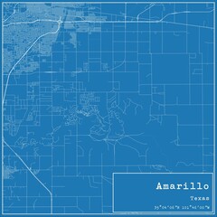 Blueprint US city map of Amarillo, Texas.
