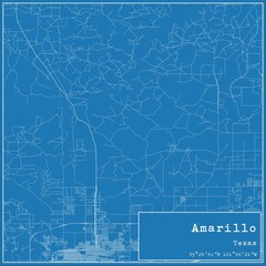 Blueprint US city map of Amarillo, Texas.