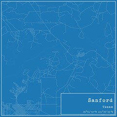 Blueprint US city map of Sanford, Texas.