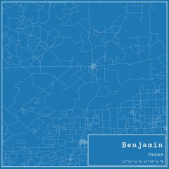 Blueprint US city map of Benjamin, Texas.
