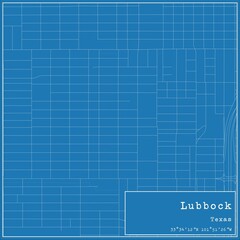 Blueprint US city map of Lubbock, Texas.