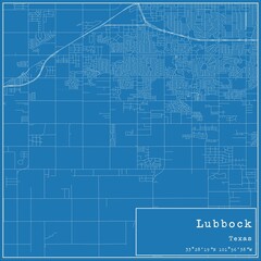 Blueprint US city map of Lubbock, Texas.