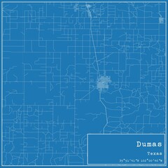 Blueprint US city map of Dumas, Texas.