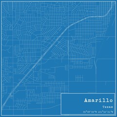 Blueprint US city map of Amarillo, Texas.
