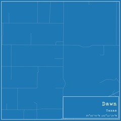 Blueprint US city map of Dawn, Texas.