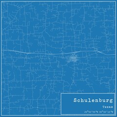 Blueprint US city map of Schulenburg, Texas.
