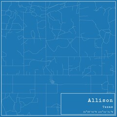 Blueprint US city map of Allison, Texas.
