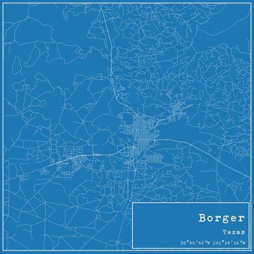 Blueprint US city map of Borger, Texas.