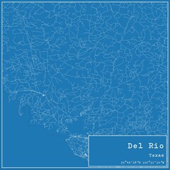Blueprint US city map of Del Rio, Texas.