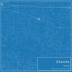 Naklejka premium Blueprint US city map of Claude, Texas.
