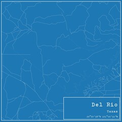Blueprint US city map of Del Rio, Texas.