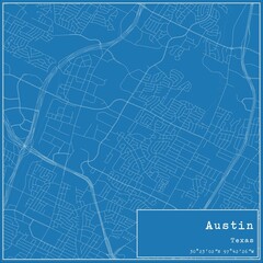 Blueprint US city map of Austin, Texas.