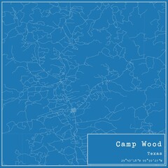 Blueprint US city map of Camp Wood, Texas.