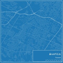 Blueprint US city map of Austin, Texas.