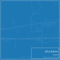 Blueprint US city map of Glidden, Texas.