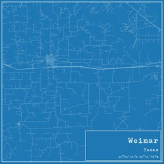 Blueprint US city map of Weimar, Texas.