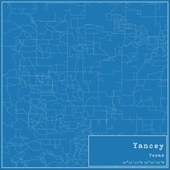 Blueprint US city map of Yancey, Texas.