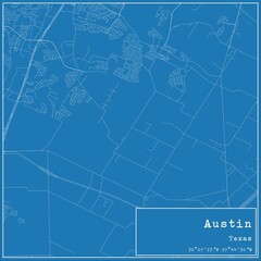 Blueprint US city map of Austin, Texas.