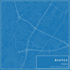 Blueprint US city map of Austin, Texas.