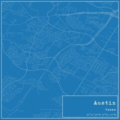 Blueprint US city map of Austin, Texas.