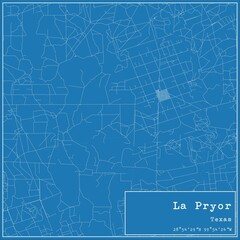Blueprint US city map of La Pryor, Texas.