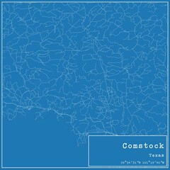 Blueprint US city map of Comstock, Texas.