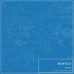 Blueprint US city map of Austin, Texas.