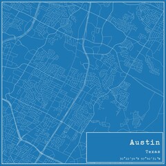 Blueprint US city map of Austin, Texas.