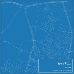 Blueprint US city map of Austin, Texas.