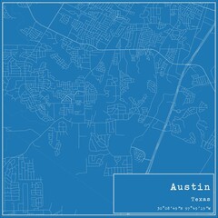 Blueprint US city map of Austin, Texas.
