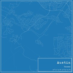 Blueprint US city map of Austin, Texas.