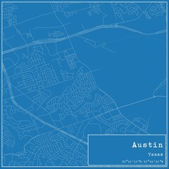 Blueprint US city map of Austin, Texas.