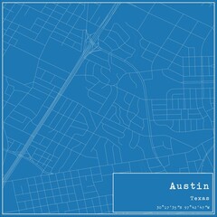 Blueprint US city map of Austin, Texas.