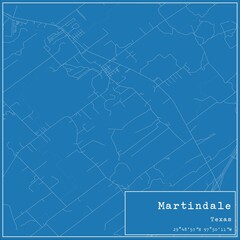 Blueprint US city map of Martindale, Texas.