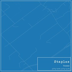 Blueprint US city map of Staples, Texas.
