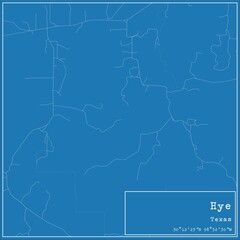 Blueprint US city map of Hye, Texas.