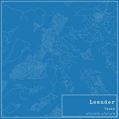 Blueprint US city map of Leander, Texas.