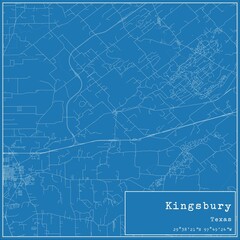 Blueprint US city map of Kingsbury, Texas. - obrazy, fototapety, plakaty