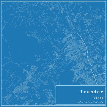 Blueprint US city map of Leander, Texas.