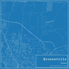 Blueprint US city map of Brownsville, Texas.
