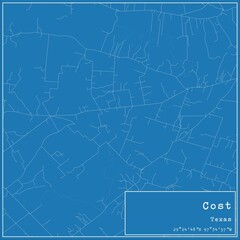 Blueprint US city map of Cost, Texas.