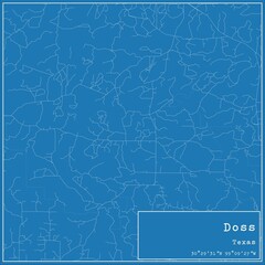 Blueprint US city map of Doss, Texas.