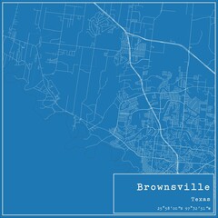 Blueprint US city map of Brownsville, Texas.