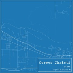 Blueprint US city map of Corpus Christi, Texas.
