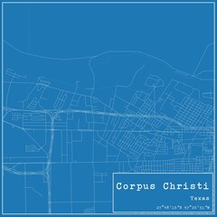 Blueprint US city map of Corpus Christi, Texas.