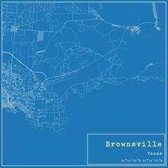 Blueprint US city map of Brownsville, Texas.