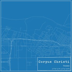Blueprint US city map of Corpus Christi, Texas.